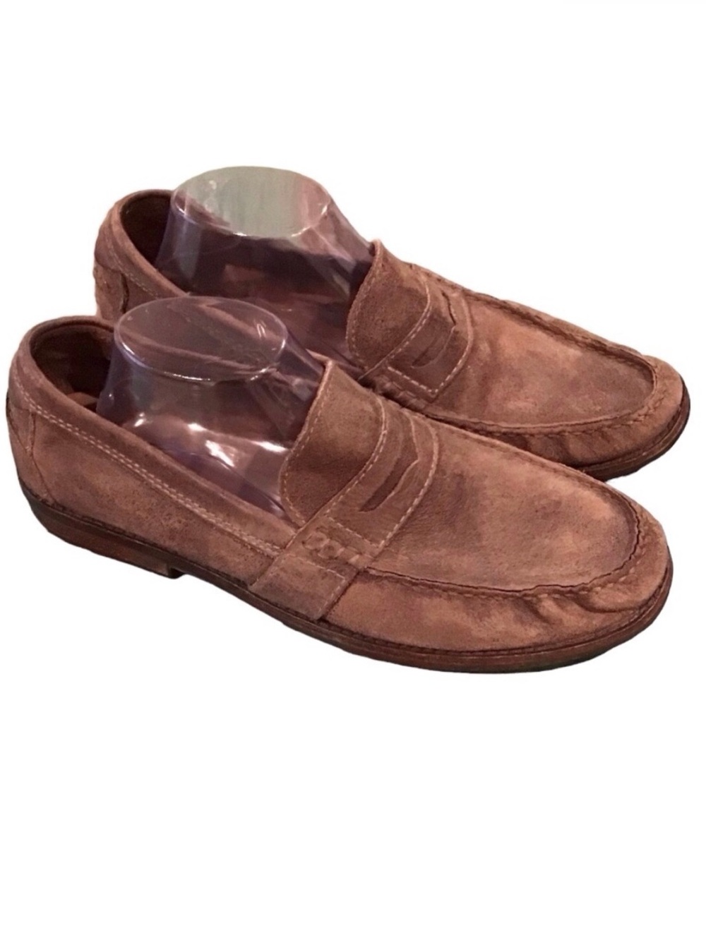 Clarks 10.5 Loafers Mens Distressed Leather Brown Stitching Detail Stacked Heel